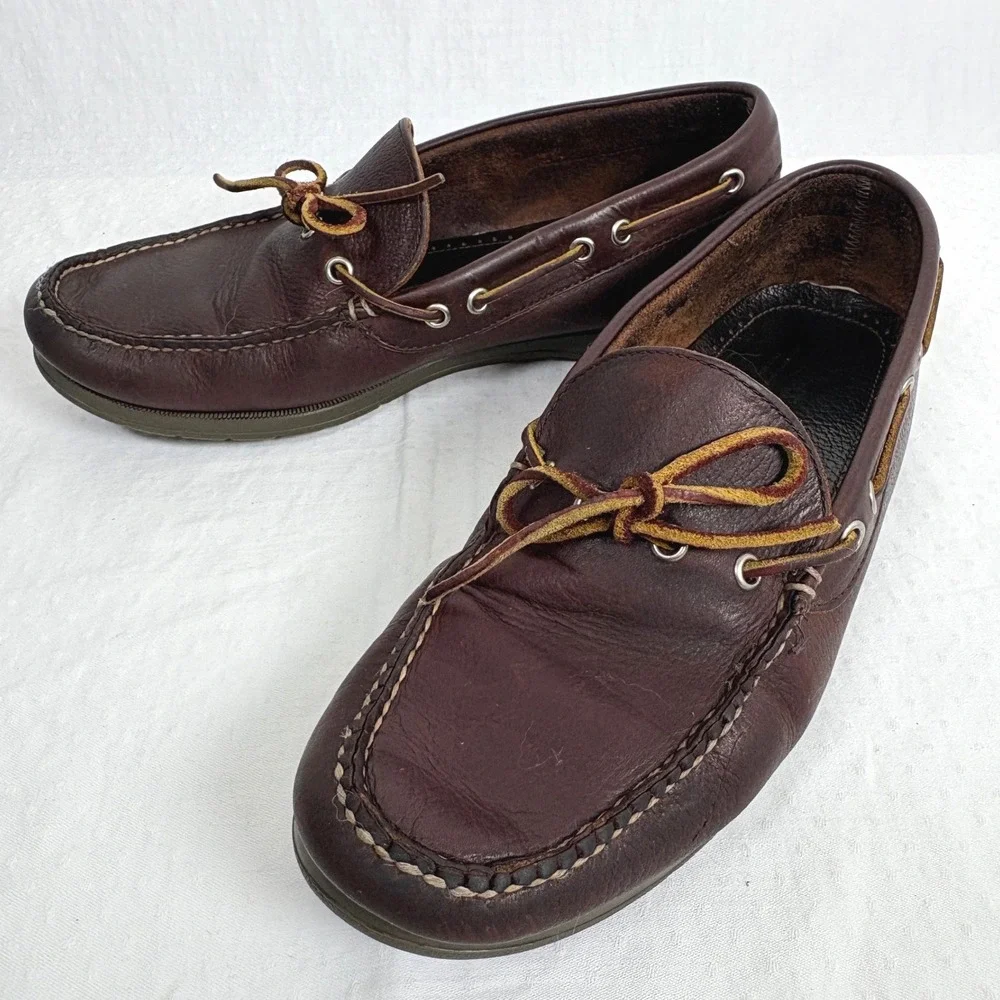 G.H. Bass Colburn Brown Leather Moccasins Boat Shoes Mens 10 D Loafers Preppy
